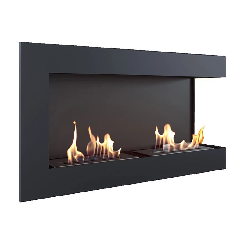 Hoek bio-ethanol haard - 90 cm rechts | | 2-zijdige inbouw bio-ethanol haard | Zwart