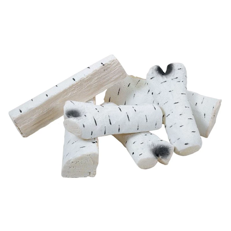 Keramisch berkenhout - zes stuks | ScandiFlames | Decoratie voor een bio-ethanol haard | Wit