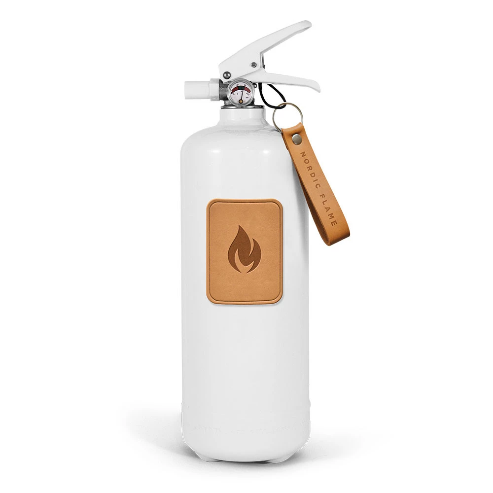 Witte brandblusser 2 kg - Licht leder | Nordic Flame | Accessoires voor een bio-ethanol haard | Wit