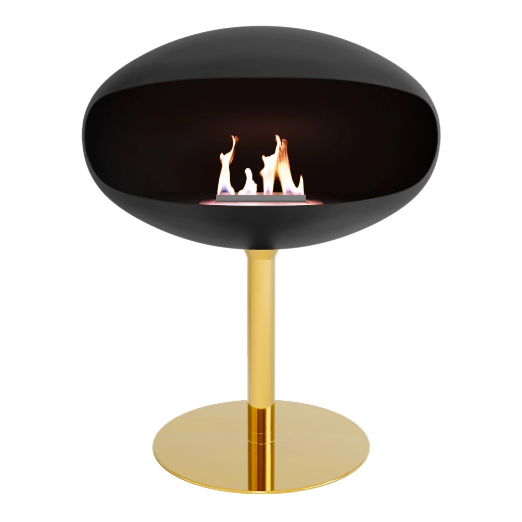 Pedestal Zwart + Messing voet | Cocoon Fires | Vrijstaande bio-ethanol haard | Zwart