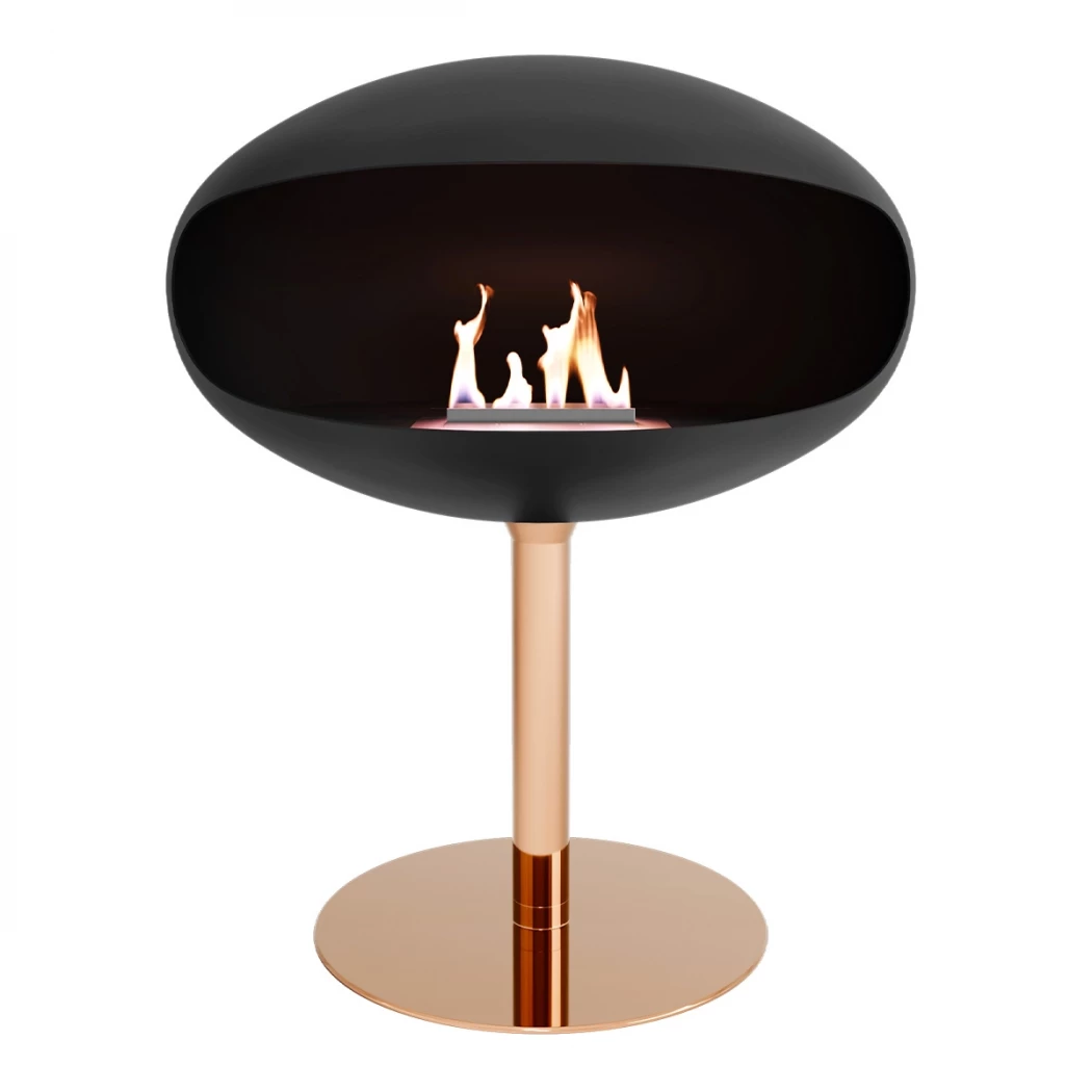 Pedestal Zwart + Koperen voet | Cocoon Fires | Vrijstaande bio-ethanol haard | Zwart