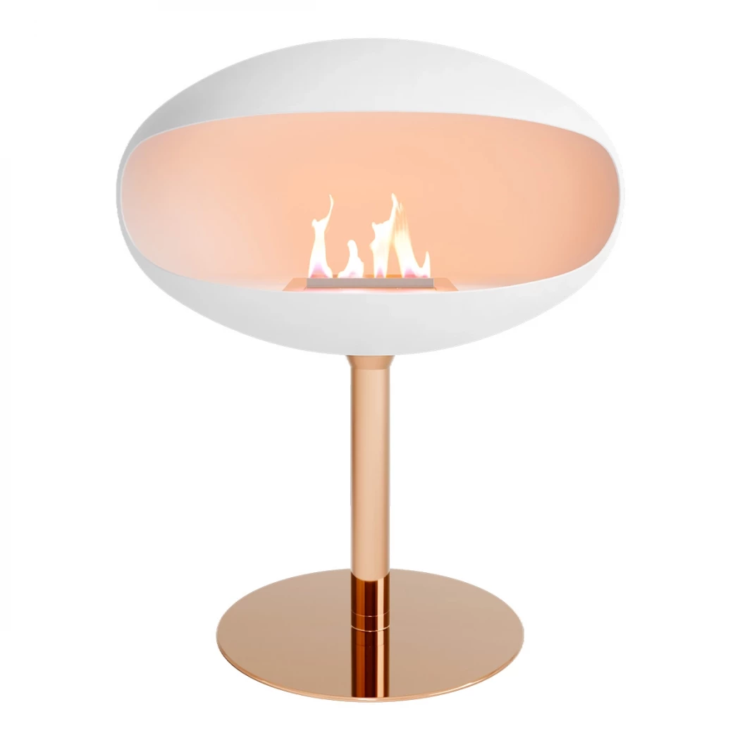 Pedestal Wit + Koperen voet | Cocoon Fires | Vrijstaande bio-ethanol haard | Wit