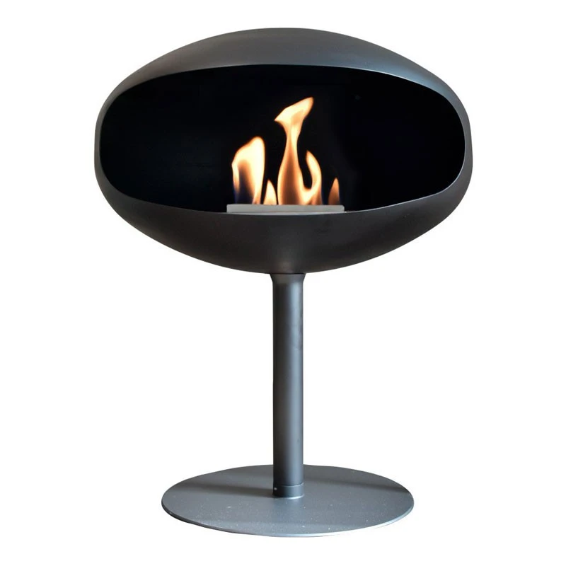 Cocoon Pedestal Zwart met zwart voetstuk | Cocoon Fires | Vrijstaande bio-ethanol haard | Zwart